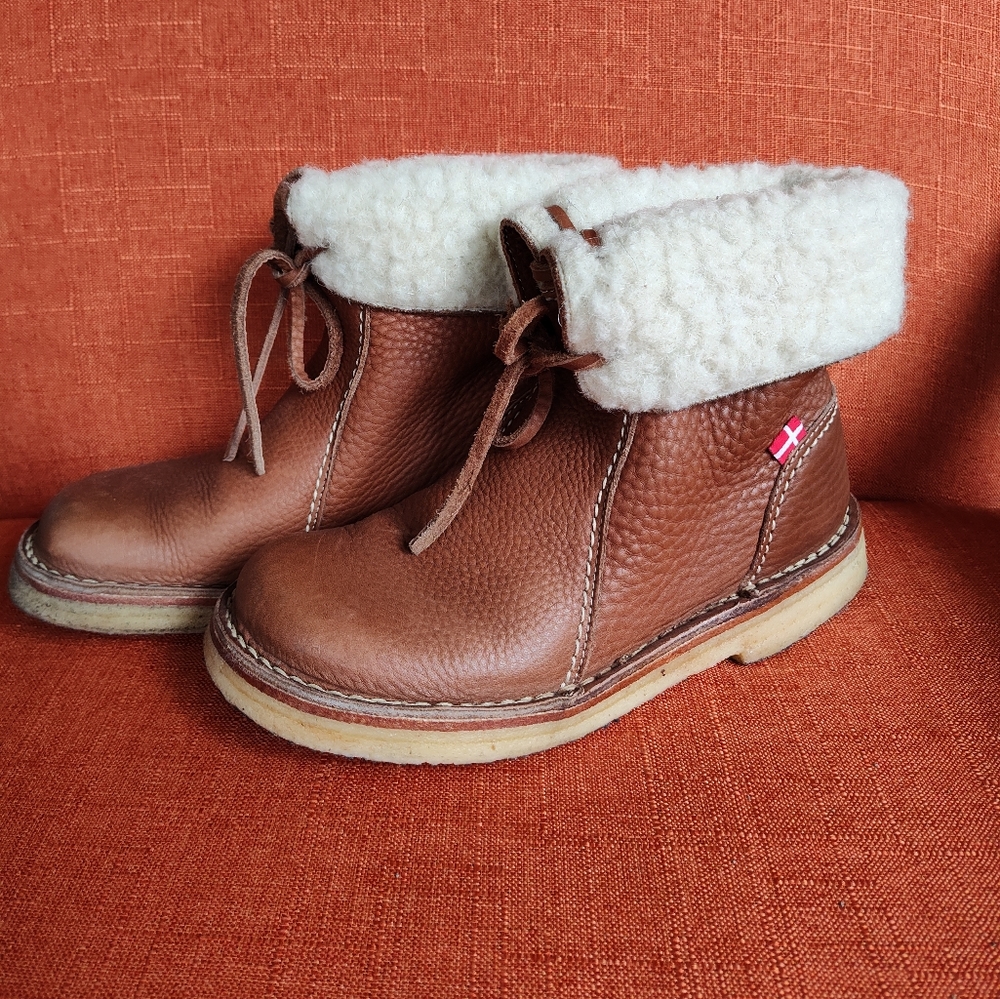 Duckfeet 37 Arhus Leather Boots Nut Brown Wool